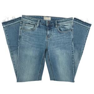 Free People Raw Hem Skinny Jeans with Ankle Slit Womens sz 28 Blue